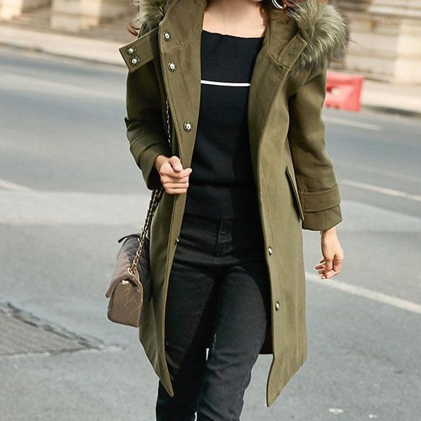

2019 women woolen blends jacket autumn solid color hooded single breasted long womens coats korean leisure trendy outwear f20561, Black