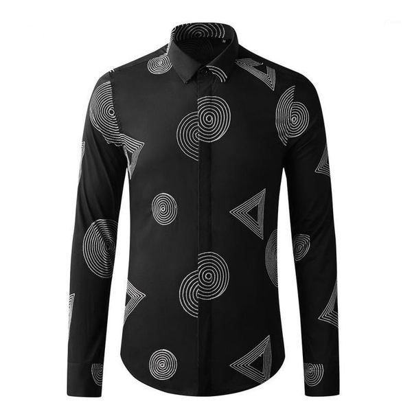 

classic geometric embroidery mens shirts luxury long sleeve cotton casual male shirts fashion slim fit party mens dress1, White;black