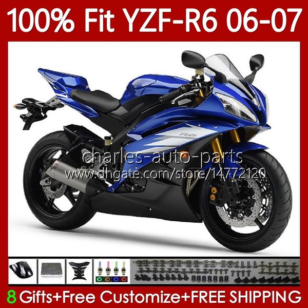 Enjeksiyon Mavi Stok Blk Kalıp Vücut Yamaha YZF R 6 600 CC YZF-R6 YZF600 2006-2007 MOTO DOSYONLARI 98NO.90 YZF R6 600CC YZFR6 06 07 YZF-600 2006 2007 OEM Fairing Kiti 100% Fit