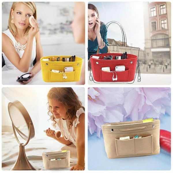 

make up organizer felt insert bag for handbag travel inner purse portable cosmetic bags fit various bags1