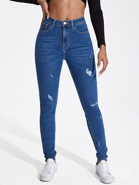 

ripped detail skinny jeans r4tb#, Blue