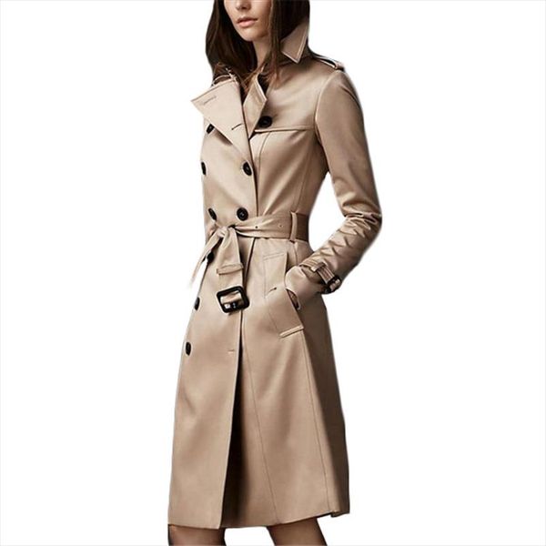 

trench coat women 2019 new autumn khaki black and wine red s 2xl plus size double breasted long slim windbreaker feminina ld632, Tan;black