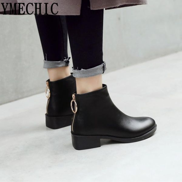 

boots ymechic 2021 block medium heels black ankle women winter shoes large size 34-43 female bootie fashion square toe footwear