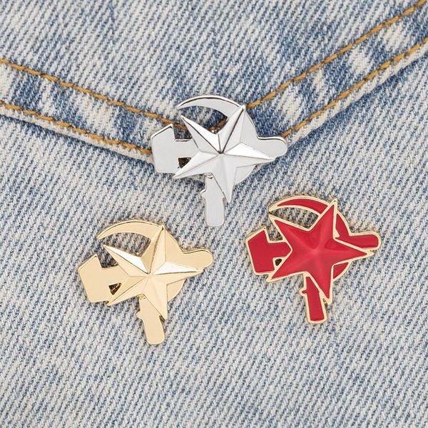 Pins, broches moda vermelho martelo estrela e broche foice para mulheres homens vintage soviético comunista pinos distintivo jóias festa presentes