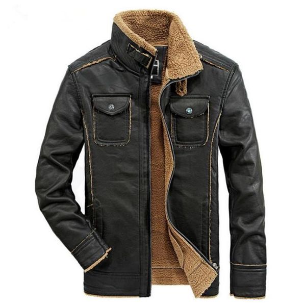 

2020 winter men's leather jacket high-end jacket casual men's motorcycle warm coat clothes, Black