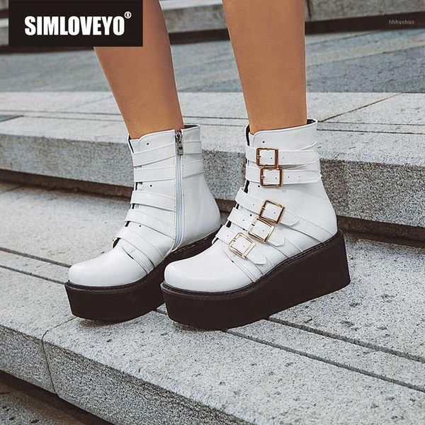 

boots simloveyo buckle motorcycle ankle women punk wedge high heels riding gothic bootiesfootwear large size 33-43 zapatos mujer1, Black