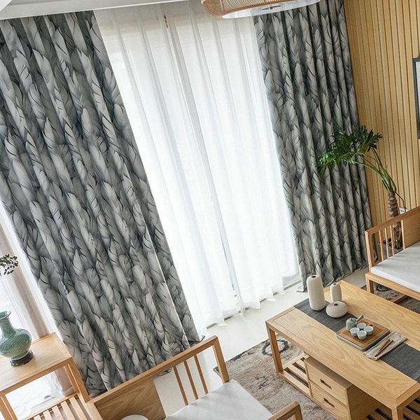

curtain & drapes bigmum modern blue gray print leaves blackout curtains for living room bedroom kitchen cortinas window rideaux pour le salo