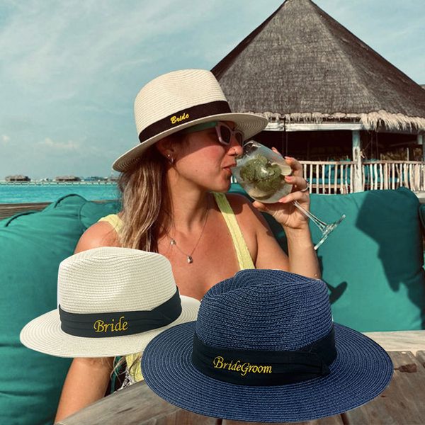 

new hat embroidered panama hat diy customize your own roll brim fedora beach 20 color sun women hats, Blue;gray