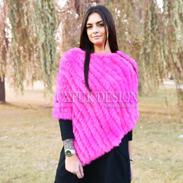

scarves cx-b-13 pink genuine triangle fur knit cape poncho shawl women, Blue;gray