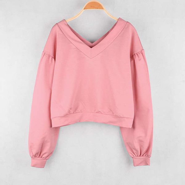 

new solid color pullover women's sweater 2020 spring casual short v-neck long sleeve loose top, Black;gray