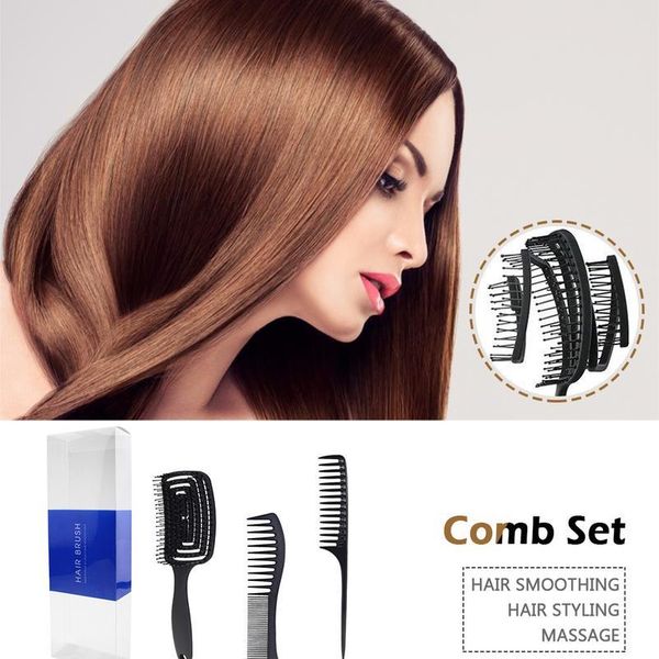 

plastic wide-tooth comb ribs comb large tooth vent hair scalp massage hairbrush anti-static wmttqz, Silver