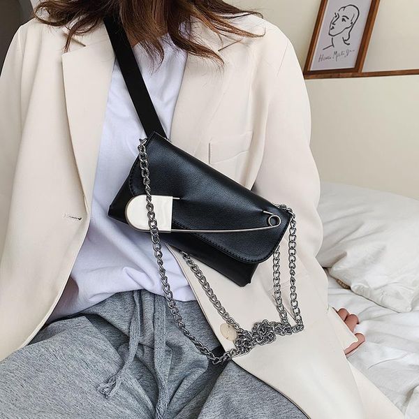 

cross body brooch decoration shoulder bags for women fashion pu leather lady chest bag travel chain messenger handbags female