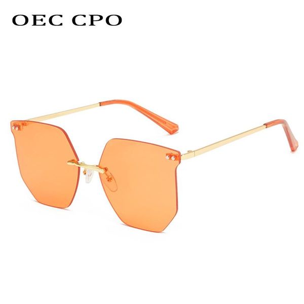 

sunglasses oec cpo oversized rimless for women brand fashion orange clear lens sun glasses female eyewear uv400, White;black