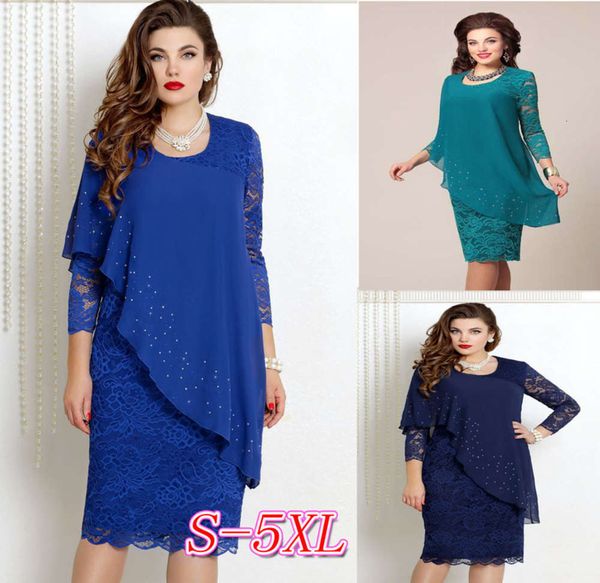 

solid color lace panel elegant large 3 / 4 sleeve slim party dress, Black;gray