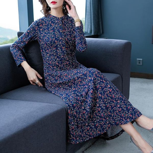 

casual dresses korea vintage 4xl plus size midi women dress 2021 autumn winter red floral long sleve maxi elegant bodycon party vestido, Black;gray