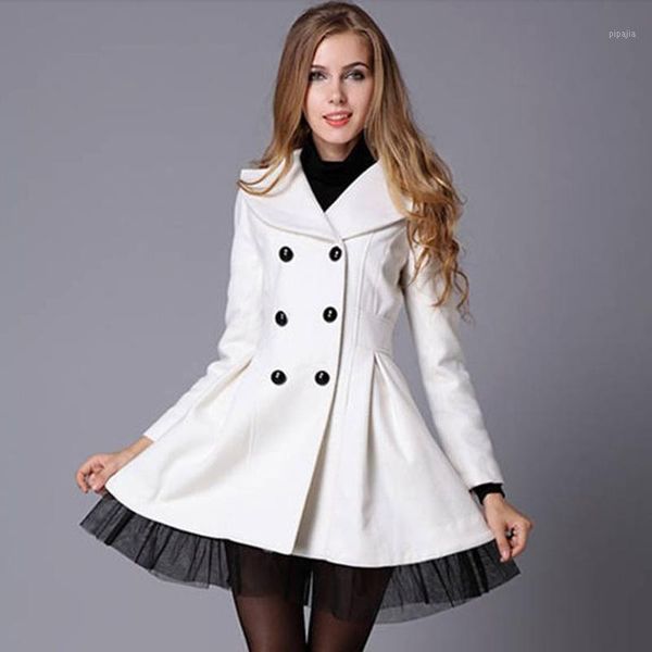

double breasted lace patchwork female women elegant coat a line wool female jacket winter spring 2020 fashion outwear coats, Black;brown