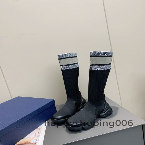 

sell fall winter popular oreo mid-long stretch women sneakers outsoor casual brand shoes warm ladies lace socks shoes boots, Black