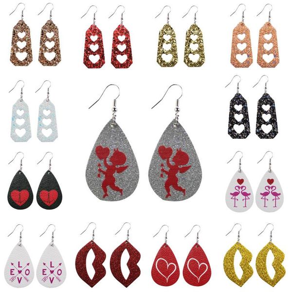 

heart dangle earrings statement jewelry valentine's day gifts for women girls faux leather earrings handmade teardrop earring kimter-l8