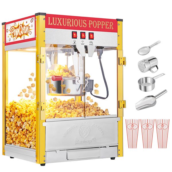 

850w vintage professional electric popcorn maker popper machine retro double door with lighting red black home movie theater