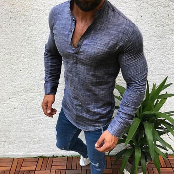 

fashion long sleeve mens v neck slim shirt autumn casual button formal pure color half open shirt plus size c1212, White;black