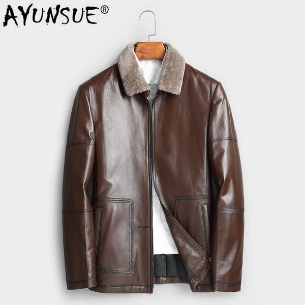 

ayusnue 2019 new genuine leather jacket men autumn winter 100% real sheepskin coat parka leather jackets veste cuir homme 17061, Black