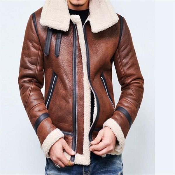 

vintage men warm faux leather jackets zipper 2020 new arrival winter solid color coats mens moto biker leather jacket ds50727, Black