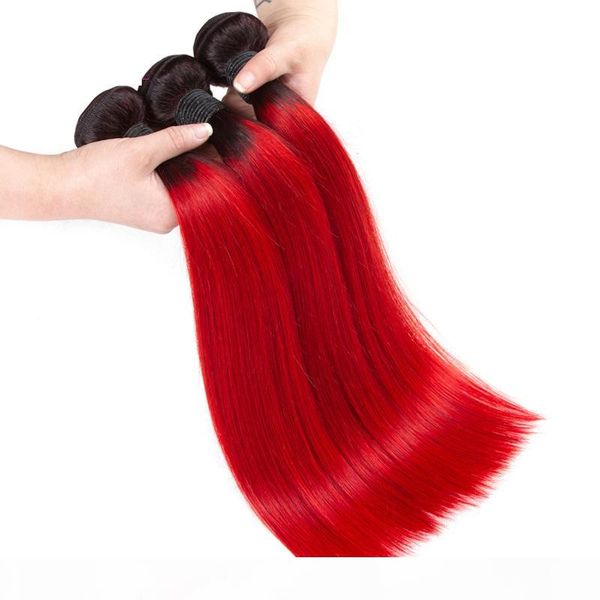 

two tone 1b red straight human hair weave 3 4 bundles wholesale colored brazilian ombre red virgin human hair extension deals, Black