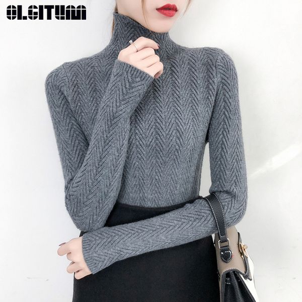 

warm turtleneck bottoming women sweater autumn and winter 2020 new slim long sleeve tight knitted bottom shirt thick jumper c1120, White;black