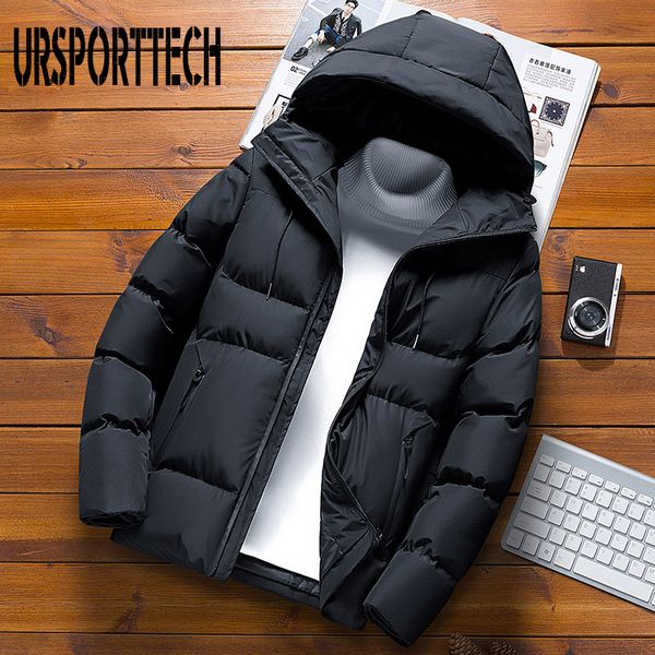 

quality mens parka winter jacket men 2020 new cotton padded puffer jackets men fashion zipper up solid color outerwear coats q1217, Black