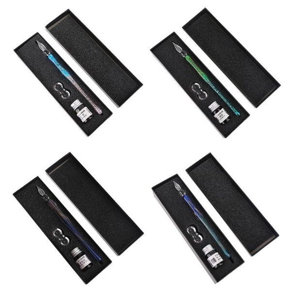 

gradient starry sky glass fountain dip pen holder signature ink set calligraphy writing stationery office school gift box