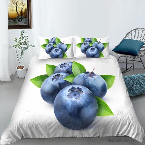 

fashion blueberry duvet cover  twin full single double bedding set 3d print fruit series bed set king size 2/3pcs