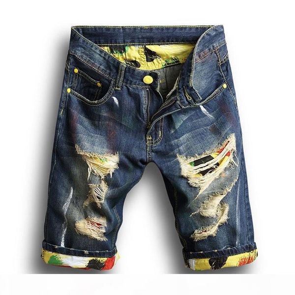 

summer mens ripped jeans fashion stylist men shorts straight pants mens short knee homme casual jean size 28-40, Blue