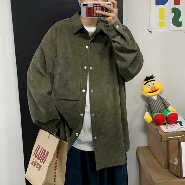 

2021 new male long sleeve shirt spring retro neutral jacket student s-xl y7n5, White;black
