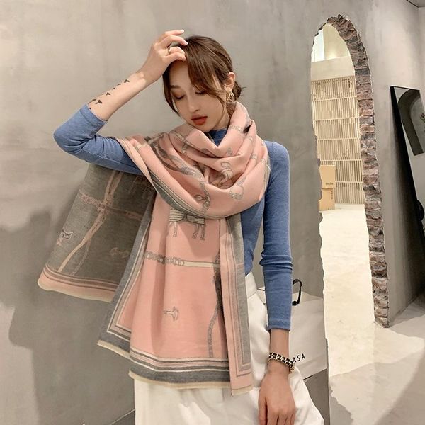 

fashion warm bandana shawls wraps printed horse thicken cashmere lady scarves female women soft blanket bufanda, Blue;gray