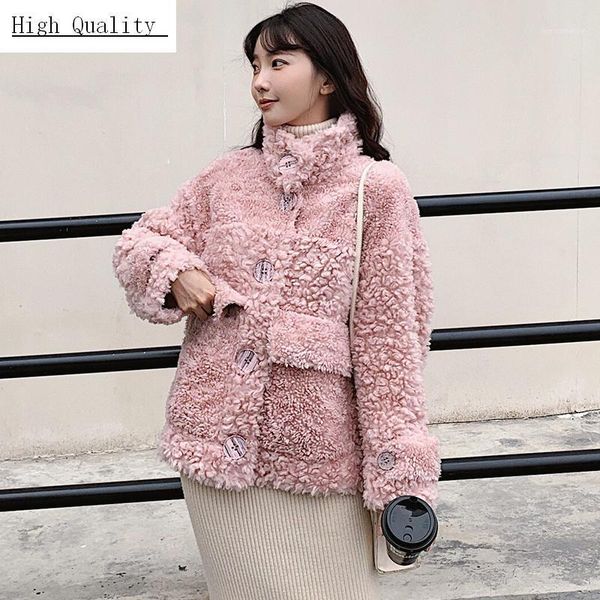 

100% sheep shearling real fur coat winter jacket women wool coats and jackets women clothes 2020 korean long jacket w21351, Black