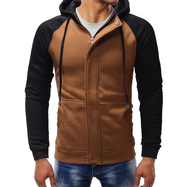 

long sleeve hooded slim new mens clothing 21fw panelled designer mens hoodies fashion contrast color cardigan, Black