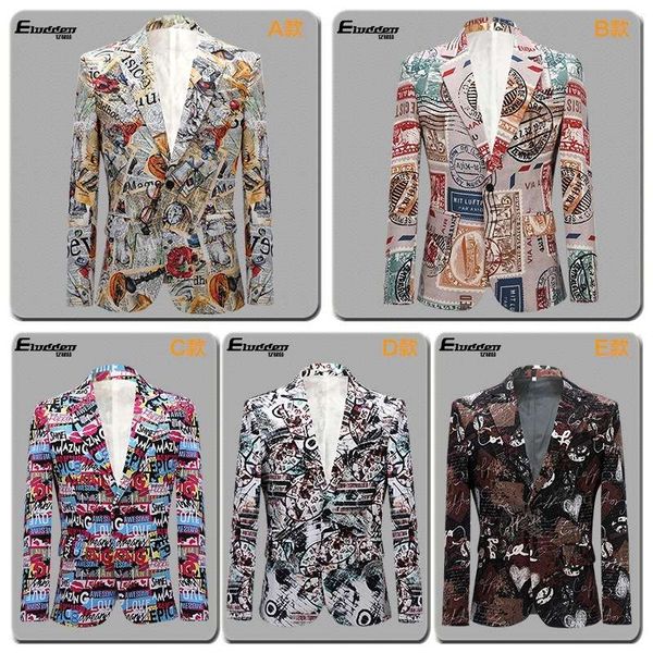 

personalized print show host dress men's bar stage performance suit, White;black