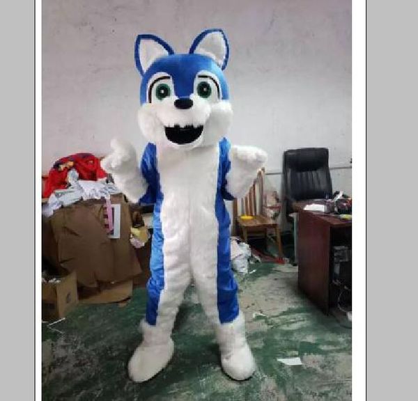 

2019 long fur blue husky wolf dog fursuit mascot costume suits fox, Red;yellow