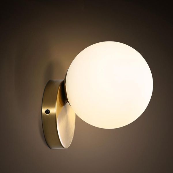

wall lamp modern ultra-simple glass passage corridor bedroom bedside ac85-265v milk white ball lampshade
