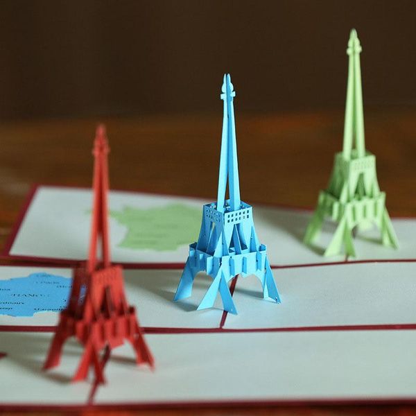 

3d лазер нарезанный ручной работы резьба 3 цвета эйфелева башня бумаги пригласительные открытки открытки детские дети дня рождения творчески