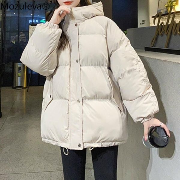 

mozuleva new 2020 autumn winter women jackets quilted puffer parkas high-quality hooded warm solid oversize short coat femme, Black