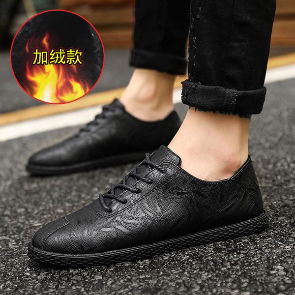 

british leather plush autumn and winter comfortable breathable casual new soft bottom low business shoes fashion c1212, Black;white