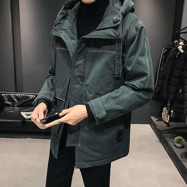 

new winter men parka hooded solid color 2 colors simple jacket thicken warm hooded big pockets casual outwear male jacket, Black
