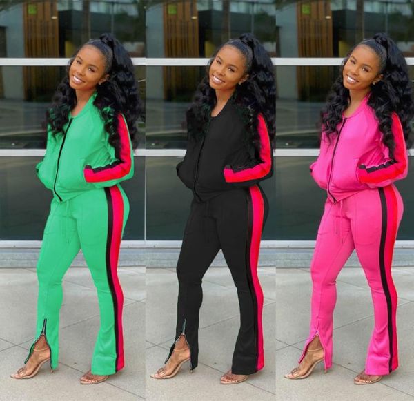 

3y5173 autumn winter women casual fashion patchwork print sports zipper two piece set and pants tracksuit sweatsuit outfits, Gray