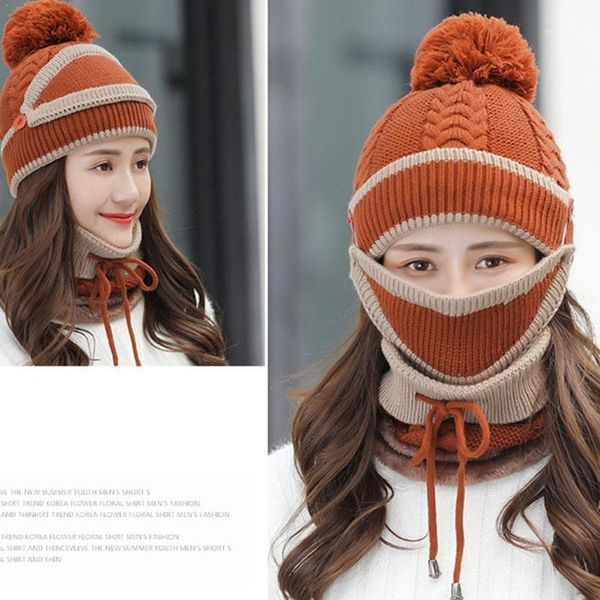 

2020 new 3 pieces set women's knitted hat scarf caps caps warm hat neck for ladies warmer skullies beanies winter girls fle h3l61, Blue;gray