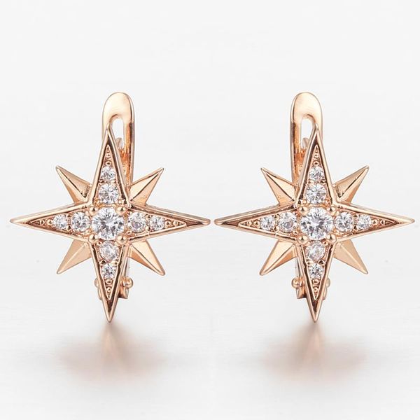 

new chic 585 rose gold star snowflake white cubic zircon stud drop earrings for women girls fashion jewelry gift ge320, Silver