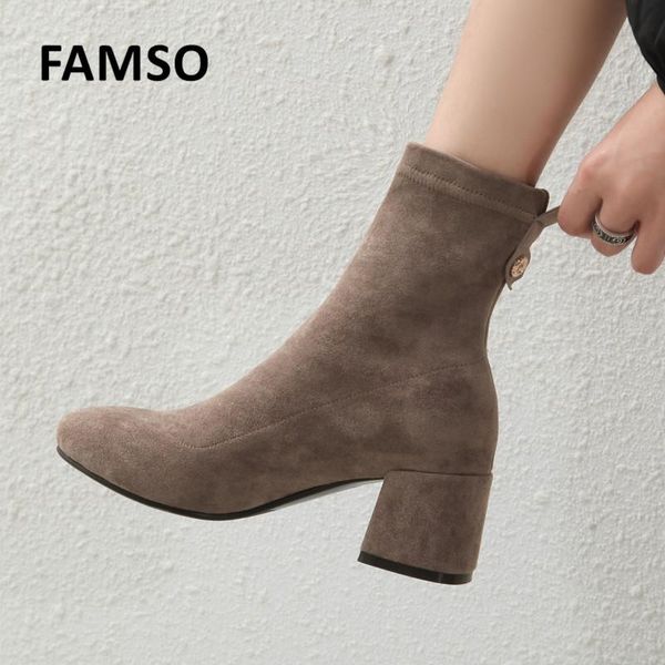 

boots stretch socks women shoes slip ankle spring winter elegant square high heels female plus size 31-43, Black