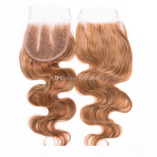 

honey blonde lace closure body wave part 27# blonde brazilian virgin human hair lace closure with baby hair bleanched knots, Black;brown