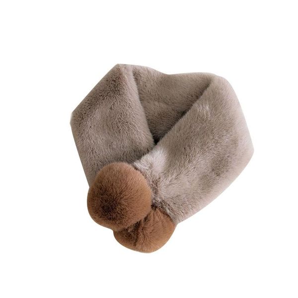 

1pcs fur ball snood scarf faux fur plush neck scarf pompom women scarves solid soft thicken faux collar warmer double, Blue;gray