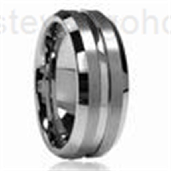 

grooved carbide ring wedding tungsten, Silver